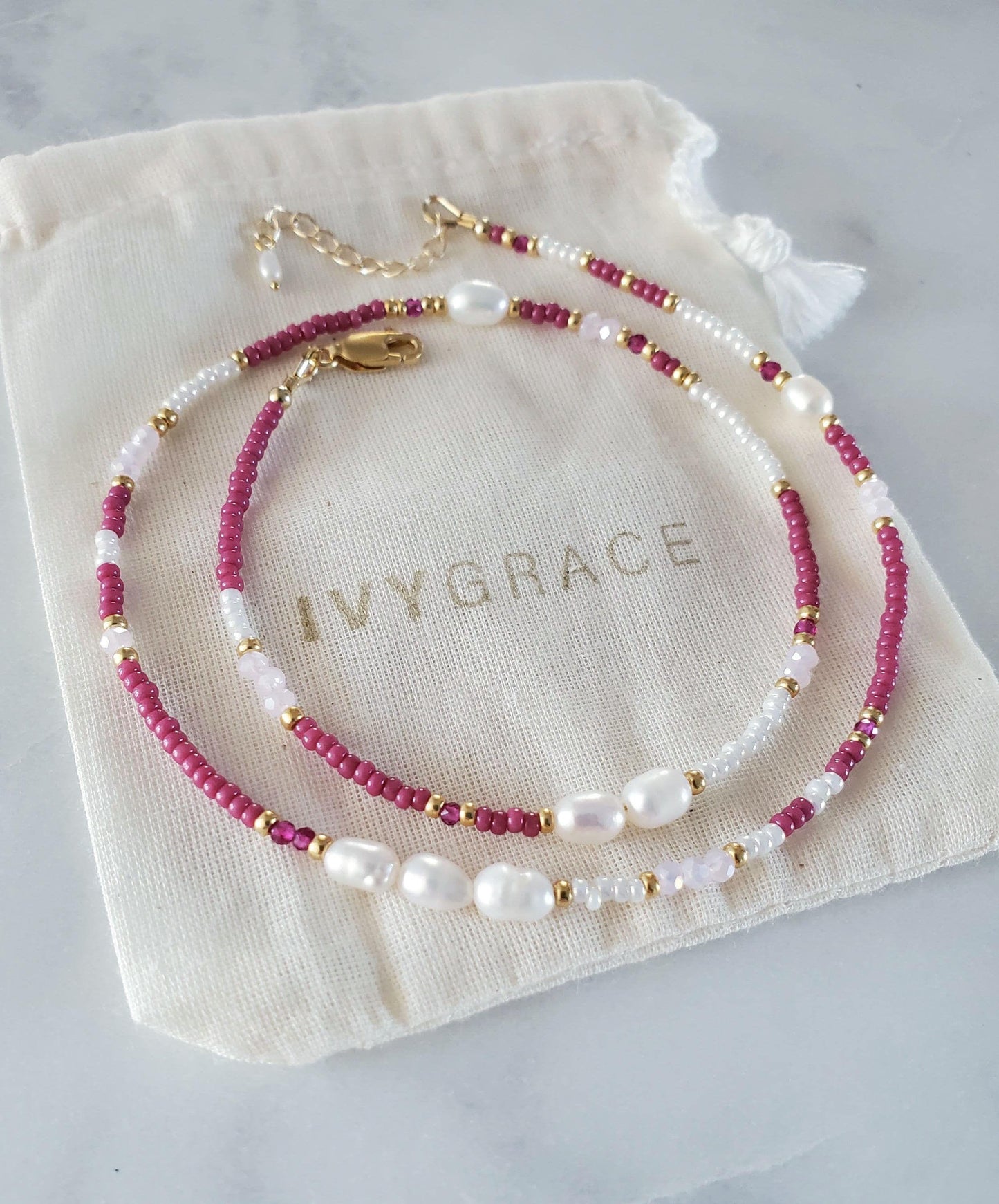 Pink Mix Beaded Pearl Necklace