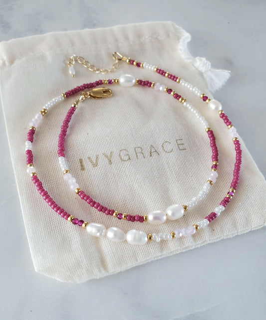 Pink Mix Beaded Pearl Necklace