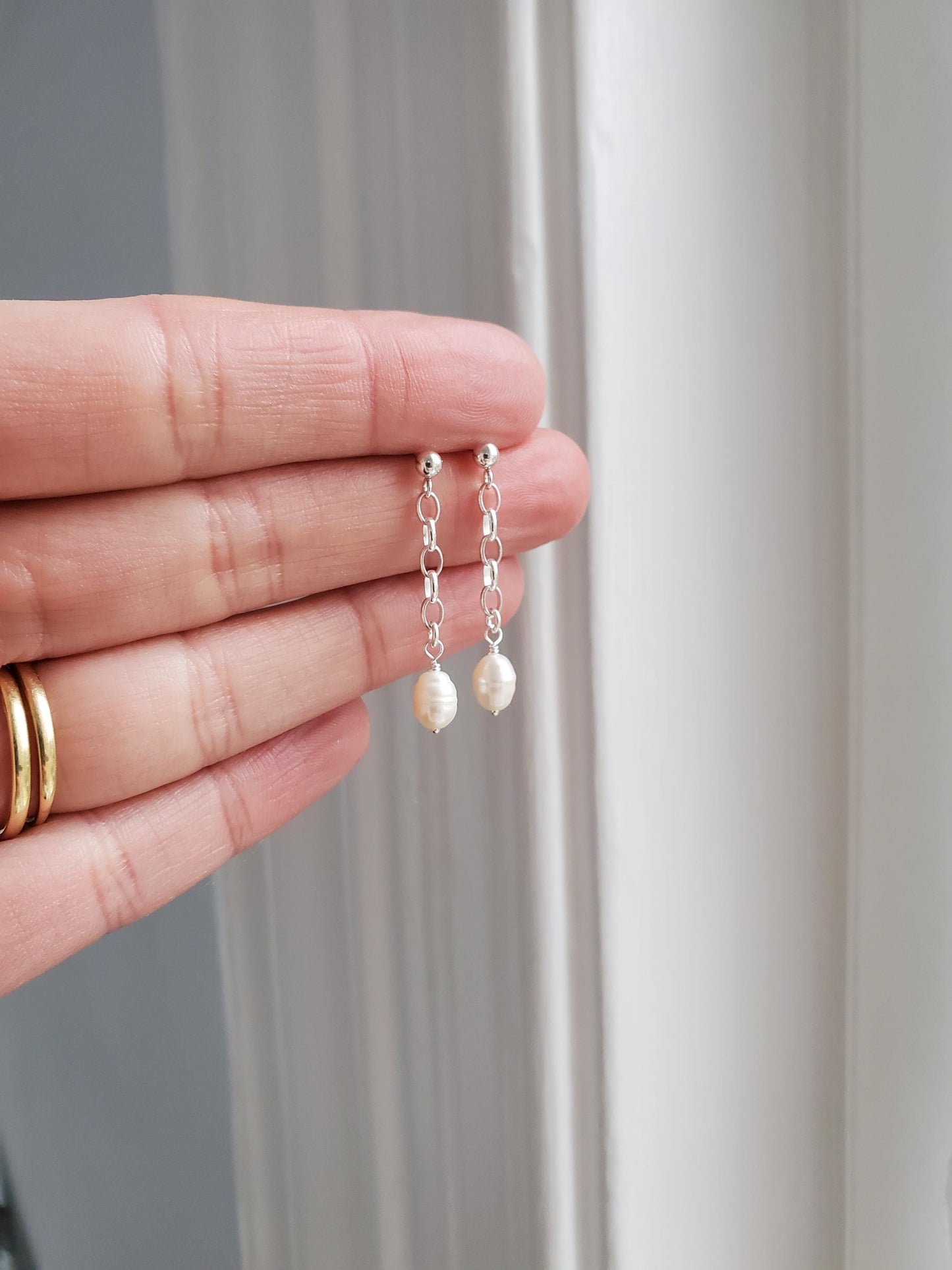 Pearl and Sterling Silver Drop Earrings