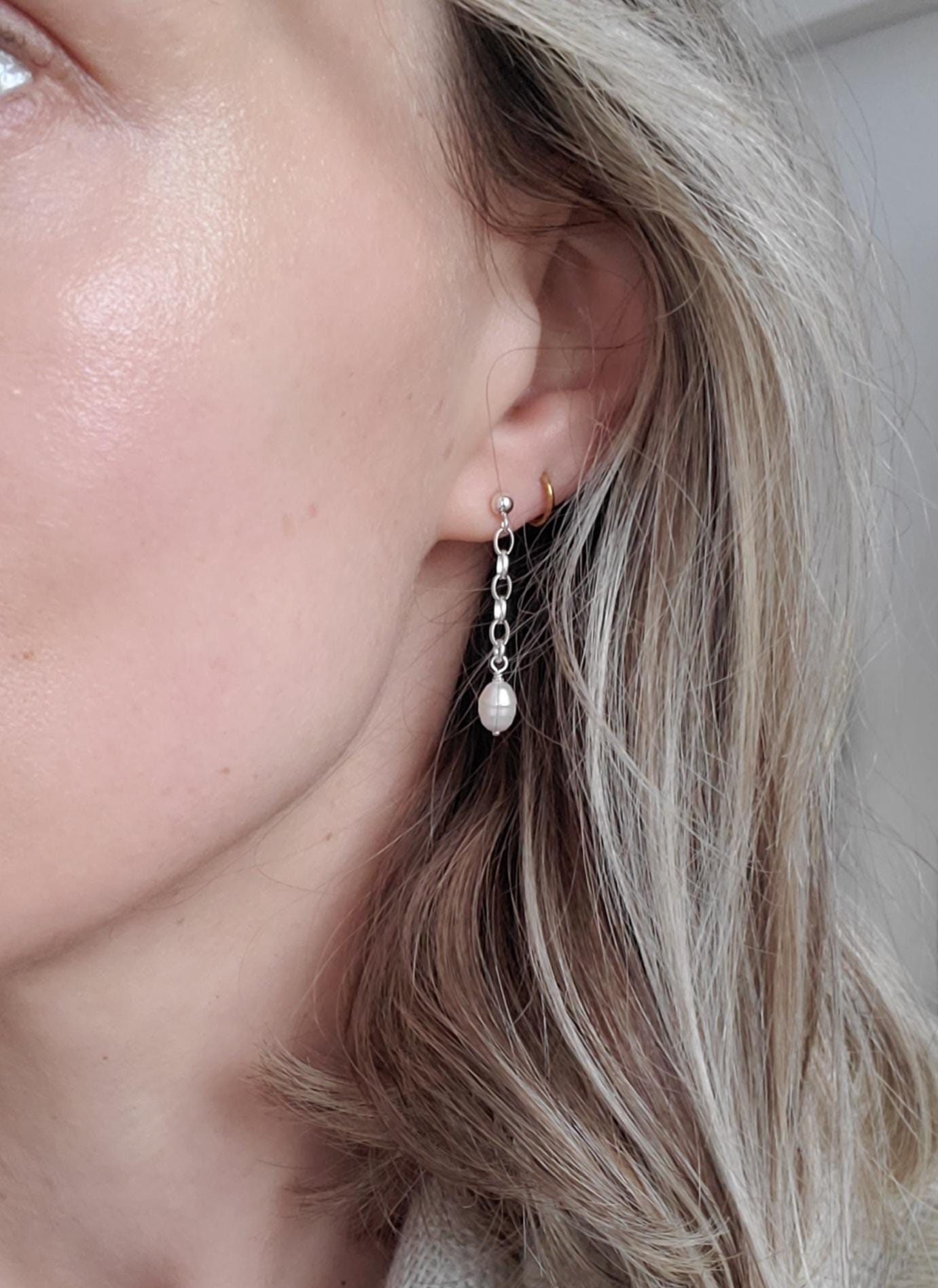 Pearl and Sterling Silver Drop Earrings