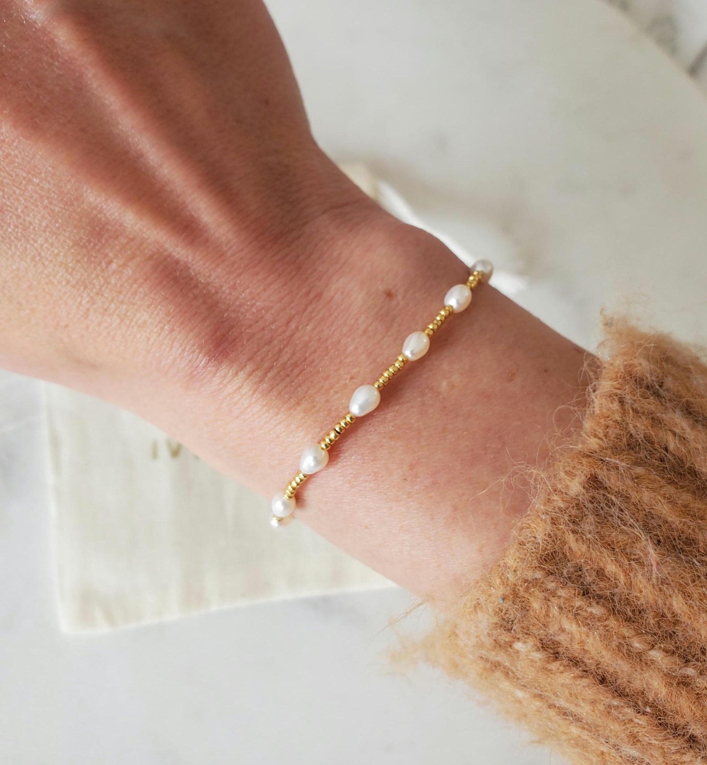 Gold & Pearl Beaded Bracelet