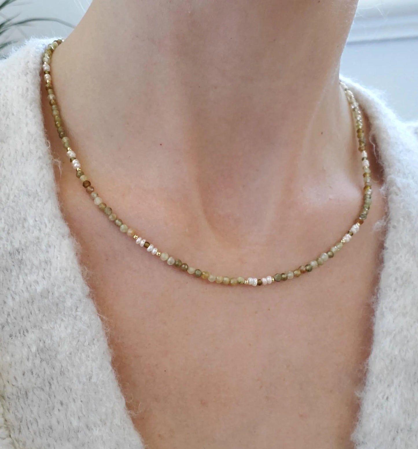 Dainty Green Gemstone Necklace