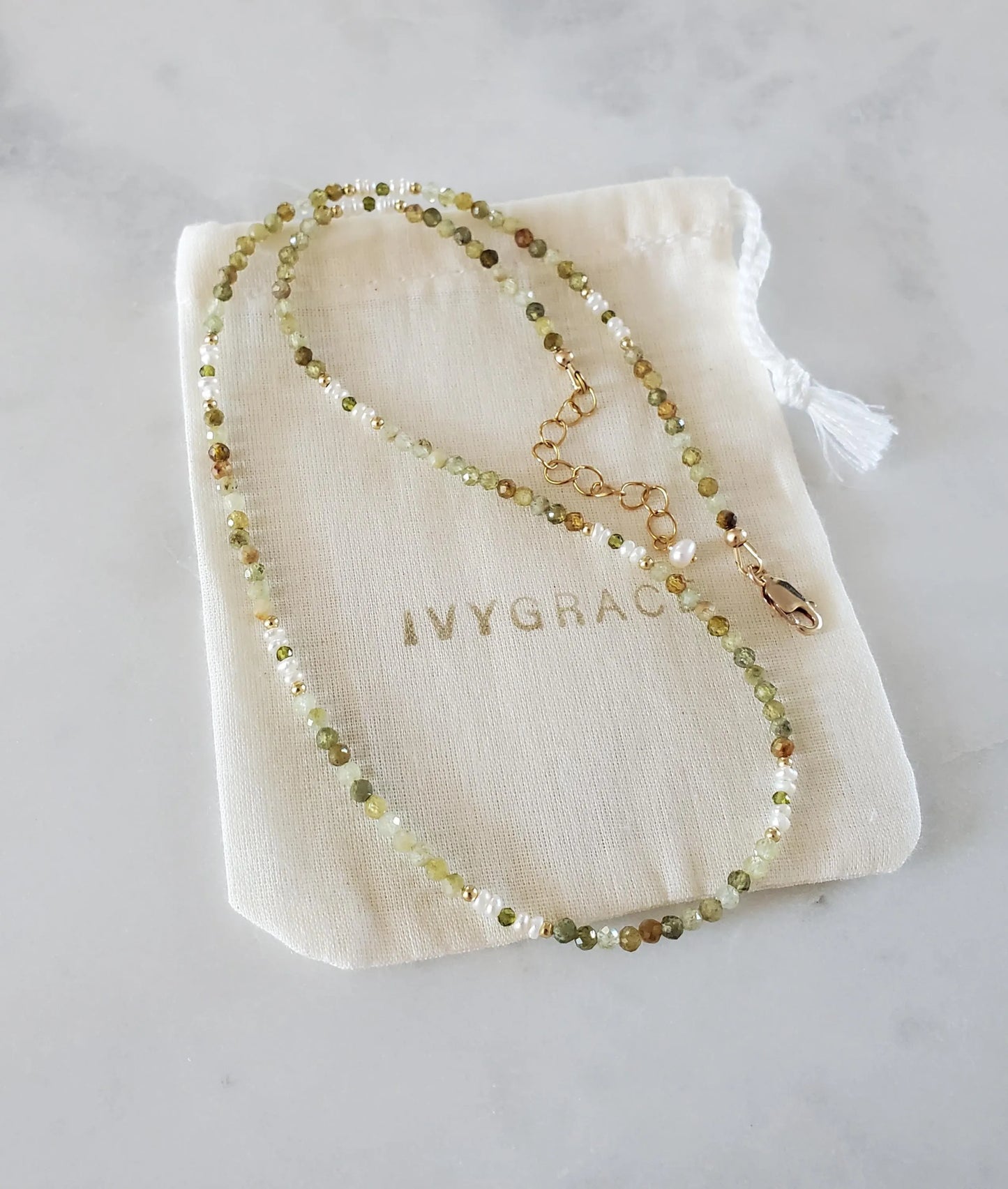 Dainty Green Gemstone Necklace