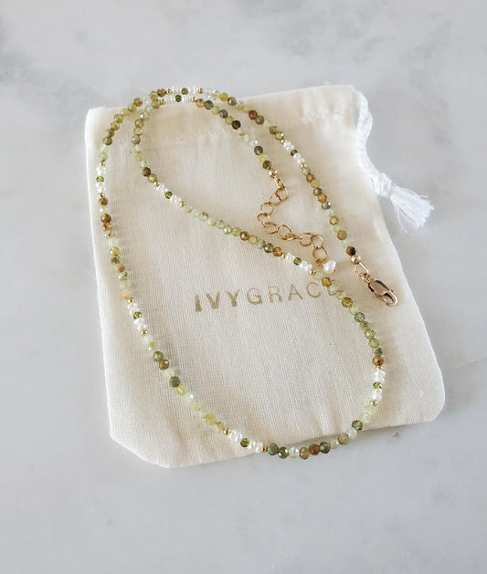 Dainty Green Gemstone Necklace
