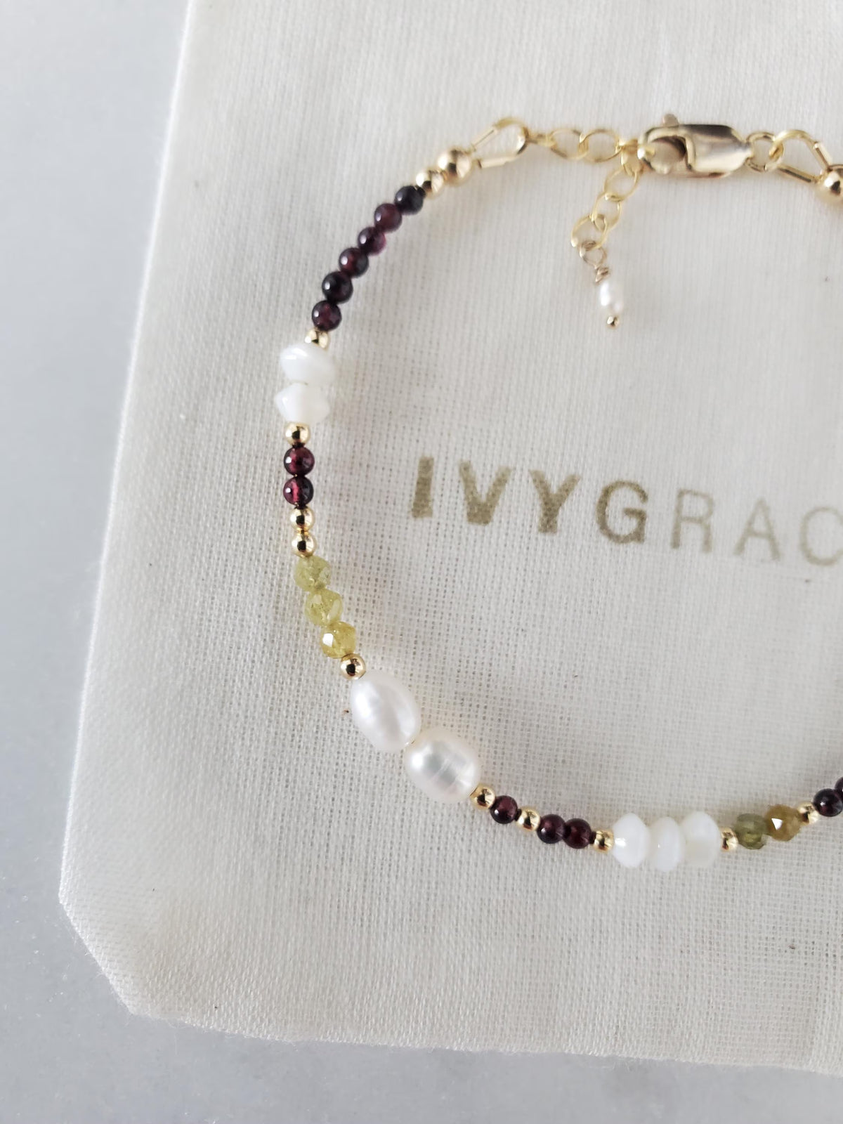 Dainty Garnet & Freshwater Pearl Bracelet - 14ct Gold-filled