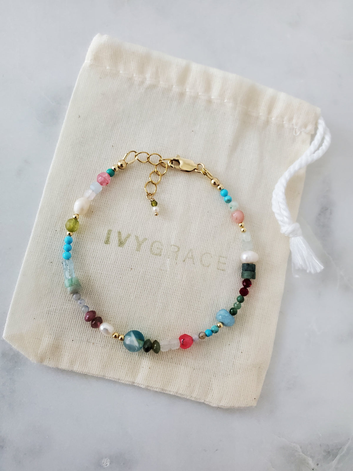 Blue Mix Gemstone Beaded Bracelet - 14ct Gold-Filled