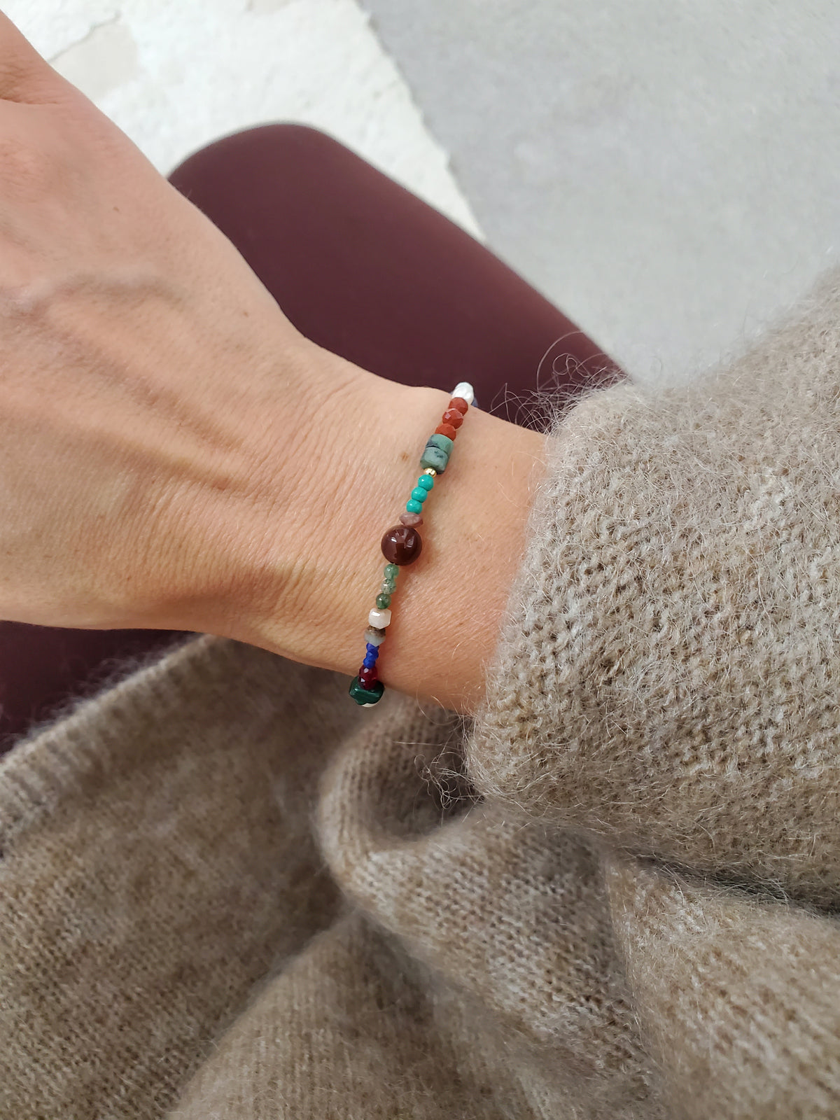 Brown Mix Gemstone Beaded Bracelet - 14ct Gold-Filled