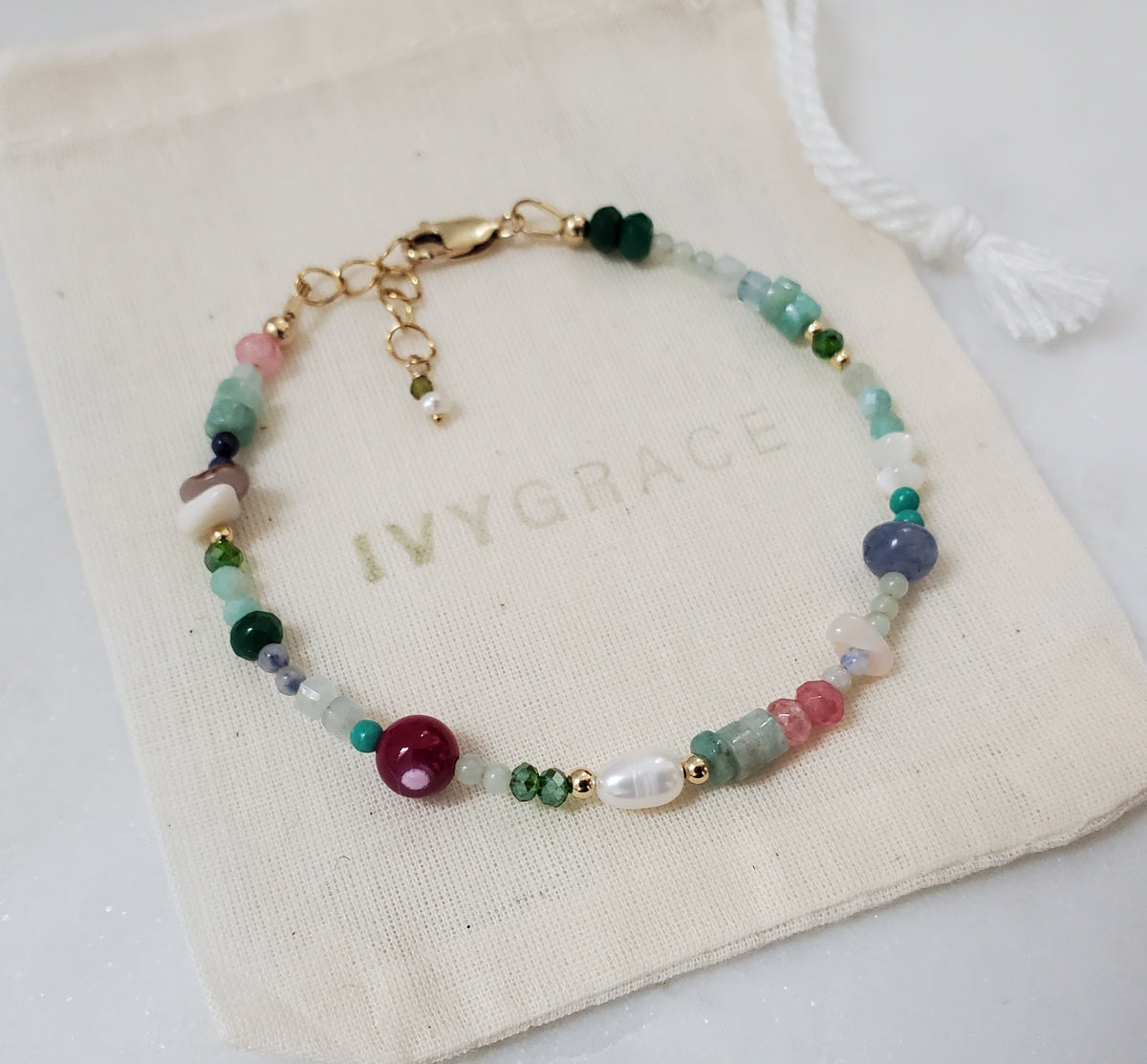 Pink Mix Gemstone Bracelet - 14ct Gold-Filled