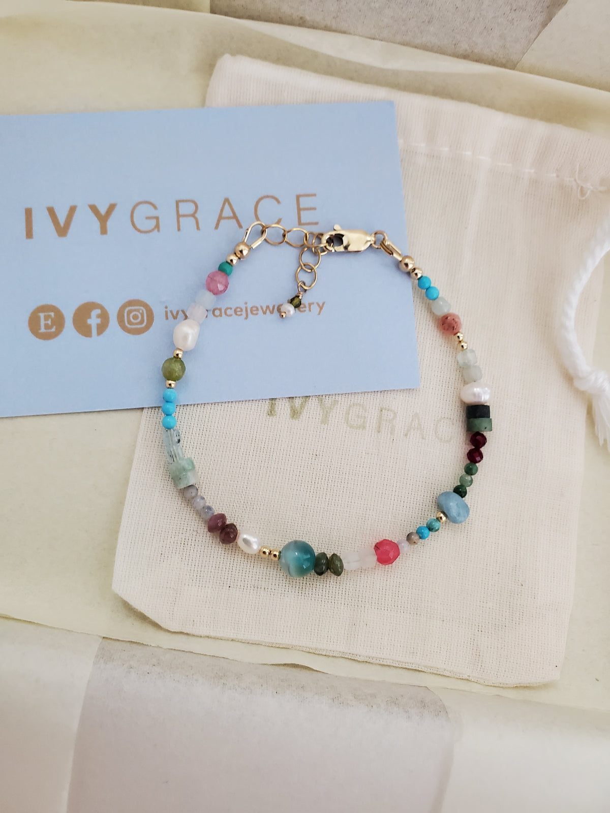 Blue Mix Gemstone Beaded Bracelet - 14ct Gold-Filled