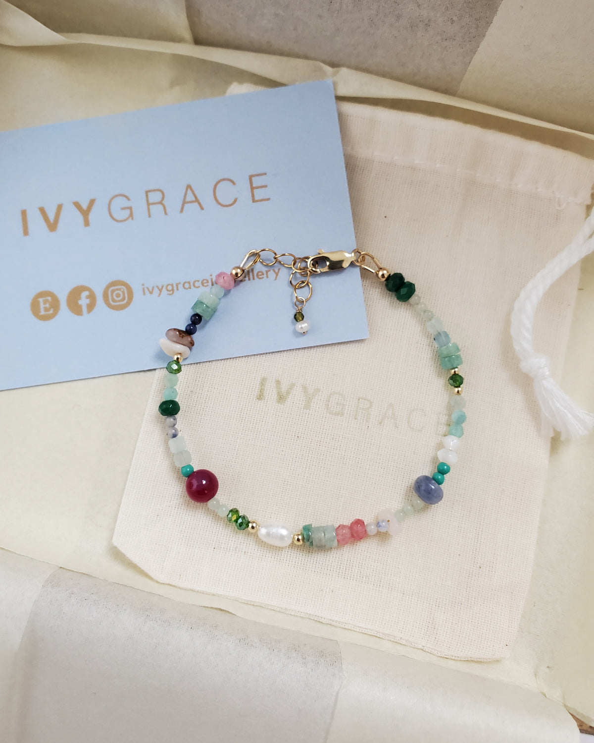 Pink Mix Gemstone Bracelet - 14ct Gold-Filled