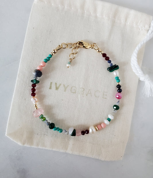 Green Mix Gemstone Bracelet - 14ct Gold-Filled