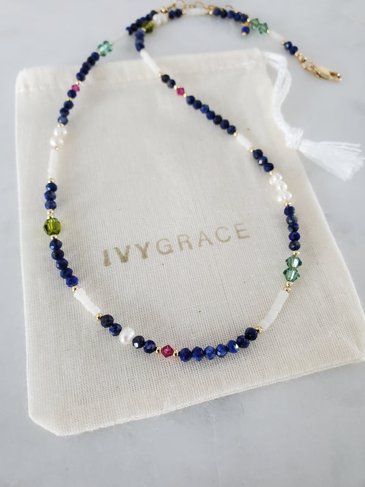 Lapis Lazuli Beaded Gemstone Necklace