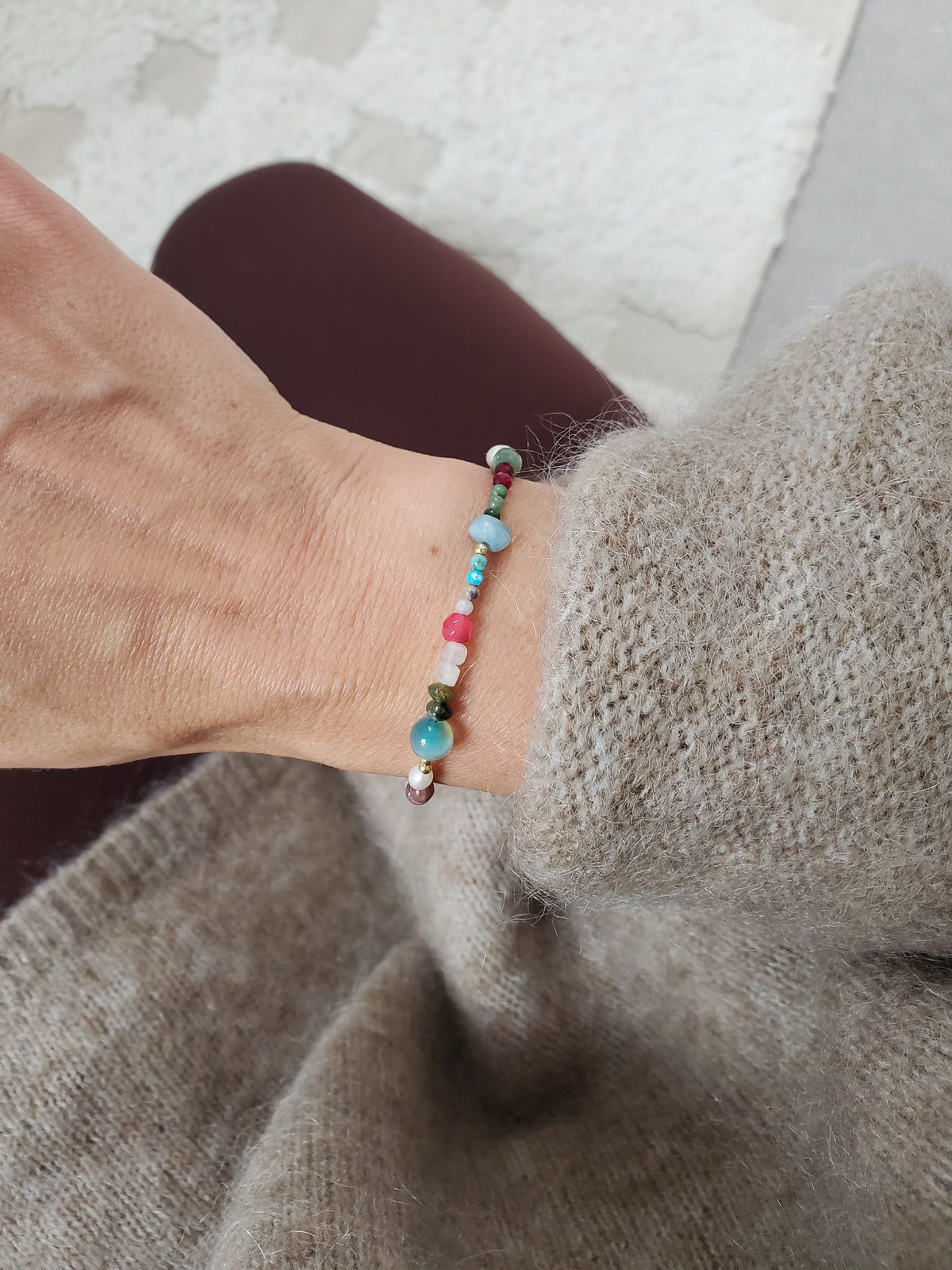 Blue Mix Gemstone Beaded Bracelet - 14ct Gold-Filled