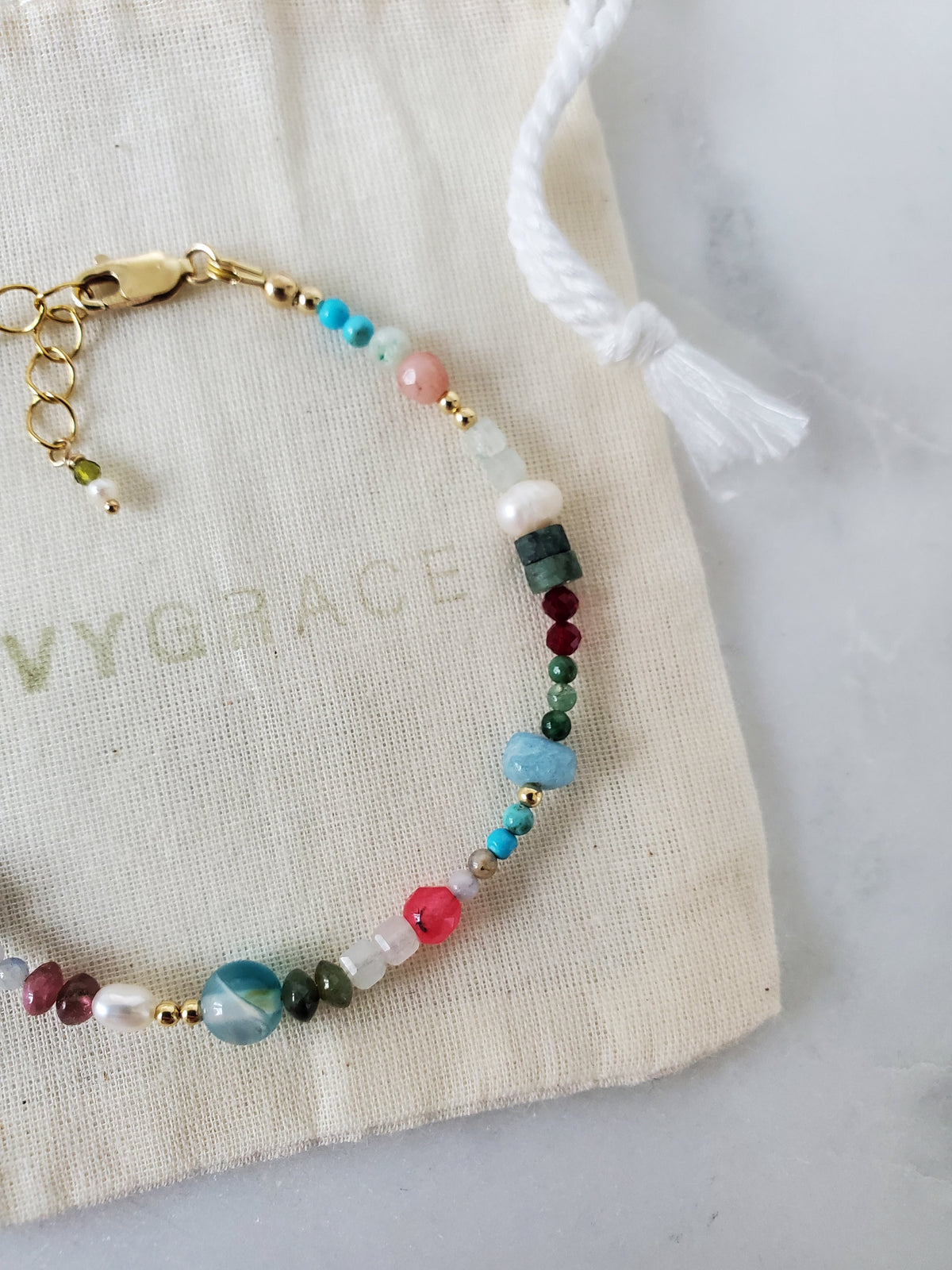 Blue Mix Gemstone Beaded Bracelet - 14ct Gold-Filled