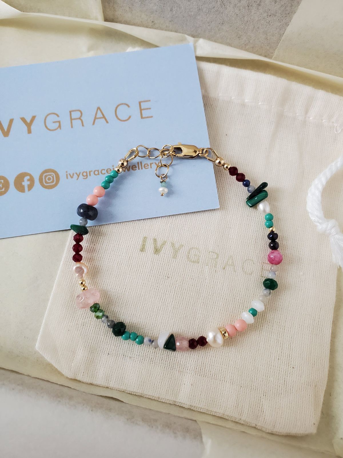 Green Mix Gemstone Bracelet - 14ct Gold-Filled