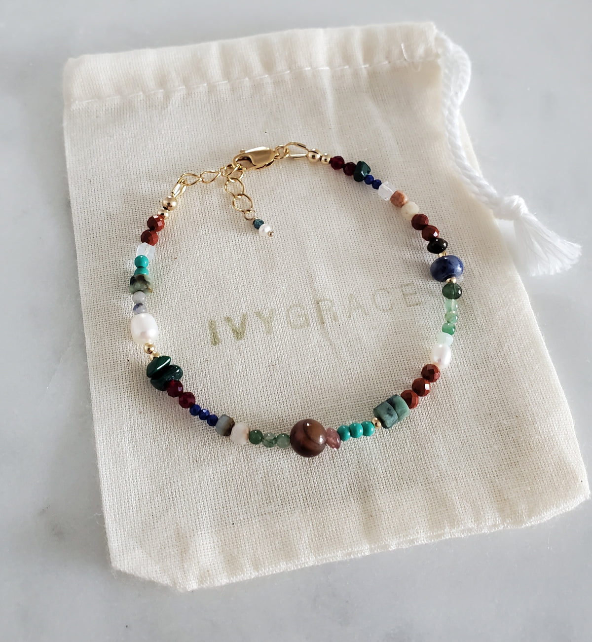 Brown Mix Gemstone Beaded Bracelet - 14ct Gold-Filled