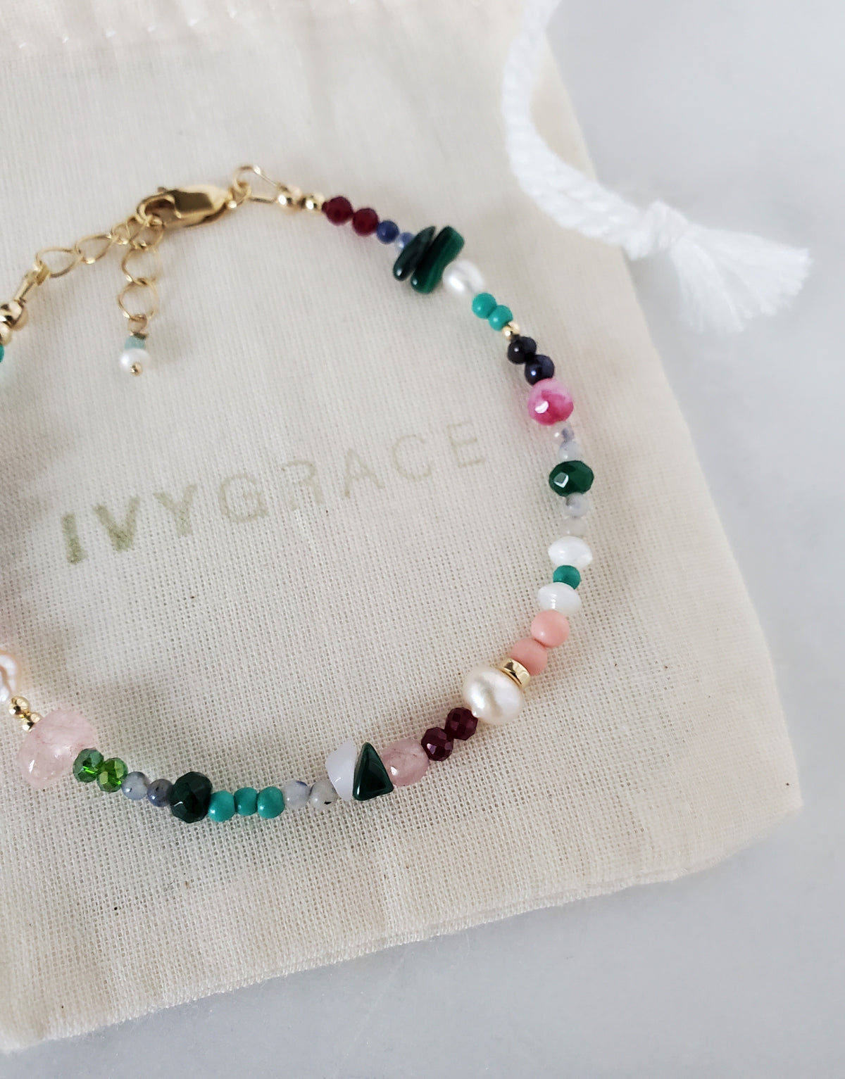Green Mix Gemstone Bracelet - 14ct Gold-Filled