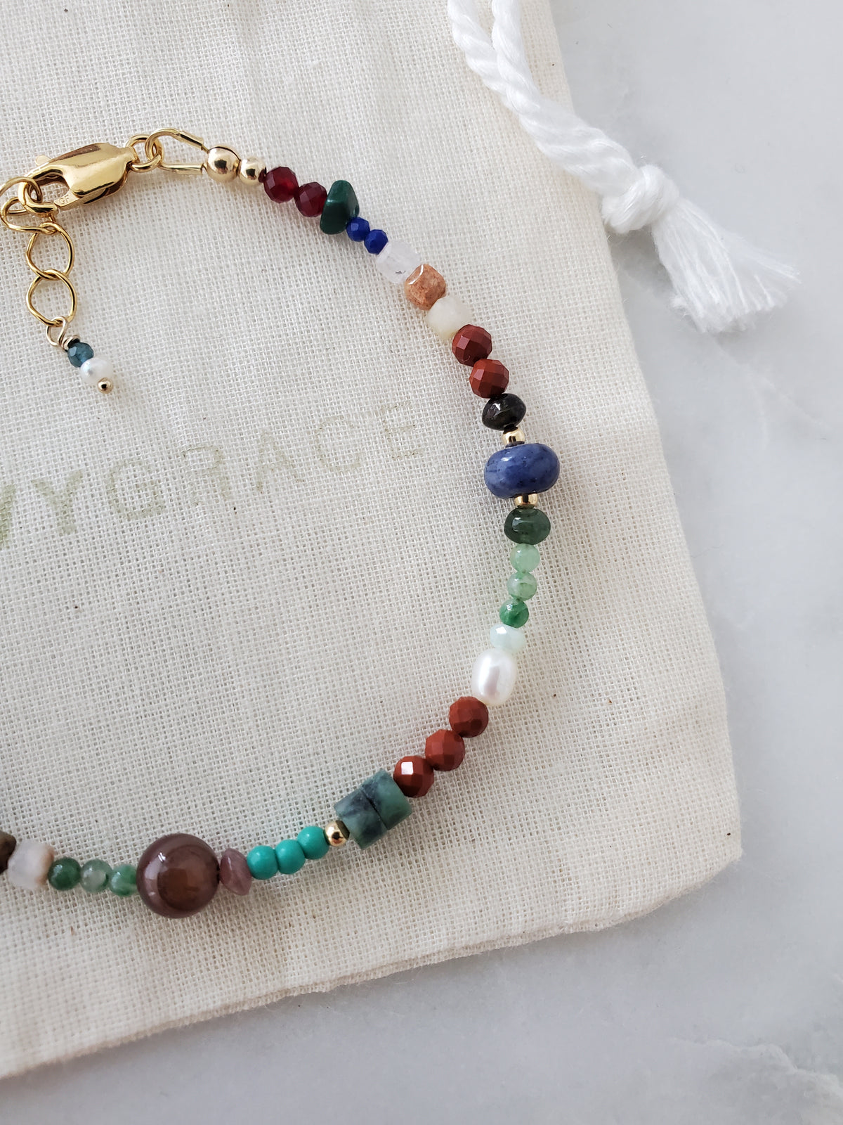 Brown Mix Gemstone Beaded Bracelet - 14ct Gold-Filled