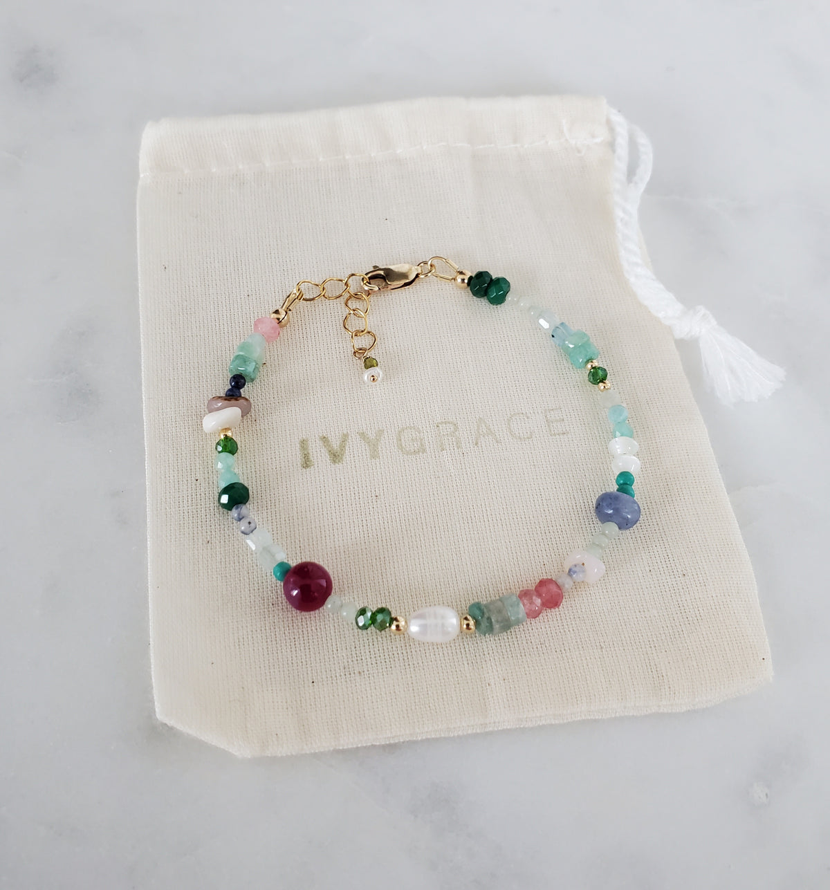 Pink Mix Gemstone Bracelet - 14ct Gold-Filled