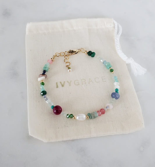 Pink Mix Gemstone Bracelet - 14ct Gold-Filled