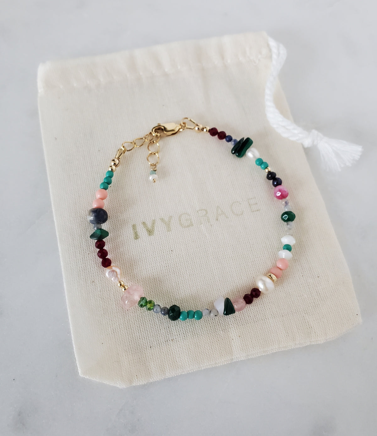 Green Mix Gemstone Bracelet - 14ct Gold-Filled