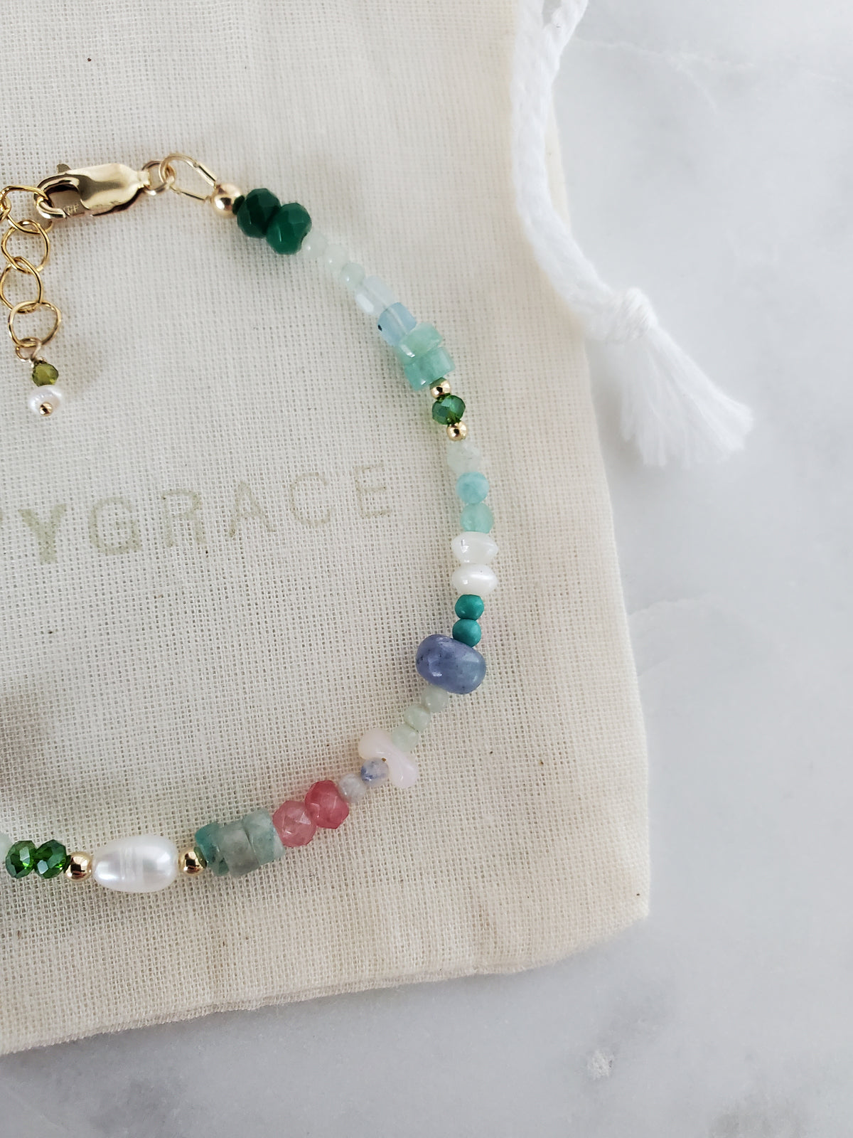 Pink Mix Gemstone Bracelet - 14ct Gold-Filled